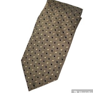 Silk Tie Made in Italy Brand New Tan/Gold with Black Squares Regis Brand